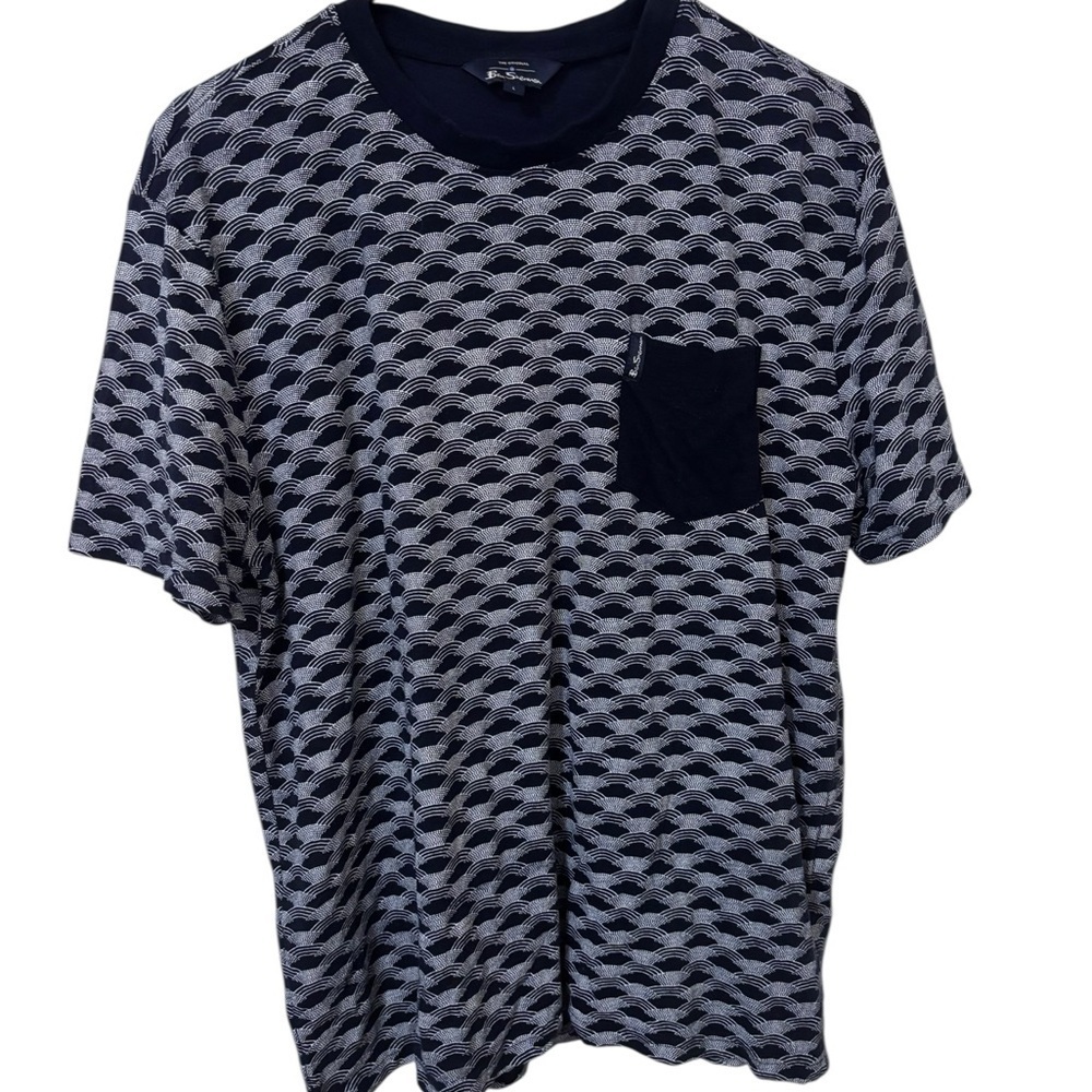 Ben Sherman Men's Navy white Patterned short sleeve cotton shirt L
